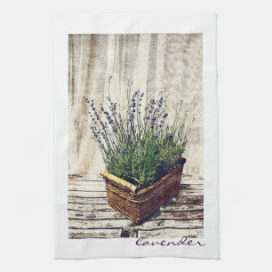 lavender in a basket tea towel
