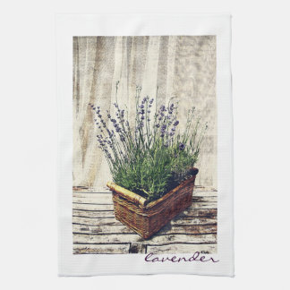 lavender in a basket tea towel