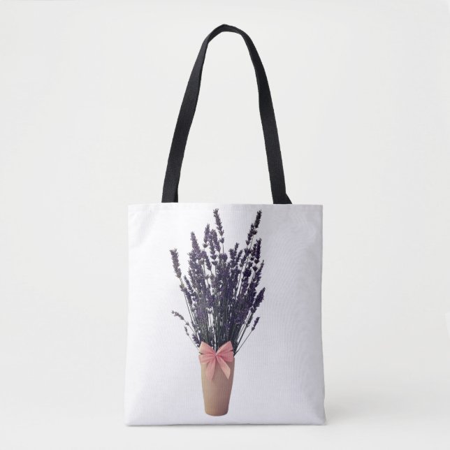 Lavender in a Vase with Bow – Botanical Tote Bag (Front)