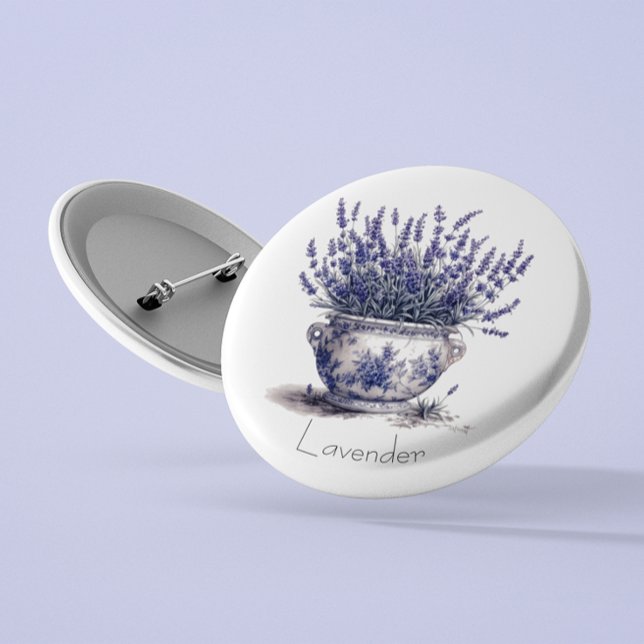 Lavender in Delft Blue, customisable  3 Cm Round Badge (Creator Uploaded)
