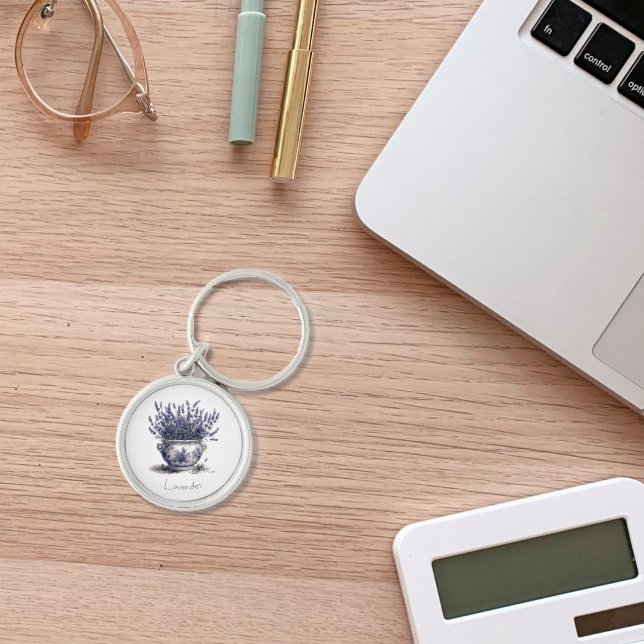 Lavender in Delft Blue, customisable  Key Ring (Creator Uploaded)