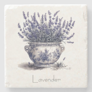 Lavender in Delft Blue customisable  Stone Coaster