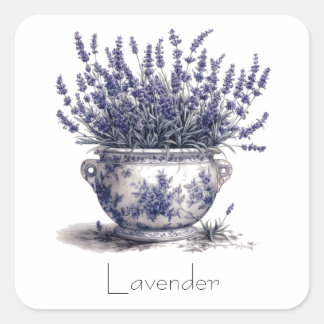 Lavender in Delft Blue Square Sticker