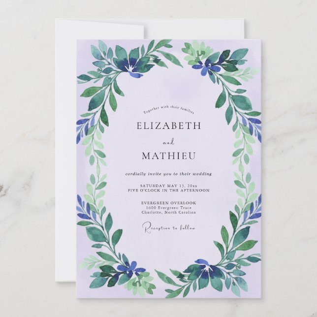 Lavender Indigo Foliage Eucalyptus Wedding Invitation (Front)