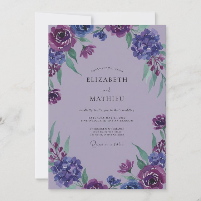 Lavender Indigo Wildflower Wedding Invitation (Front)