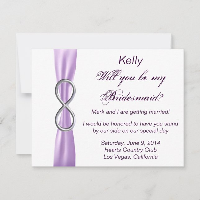 Lavender Infinity Wedding Bridesmaid Card (Front)