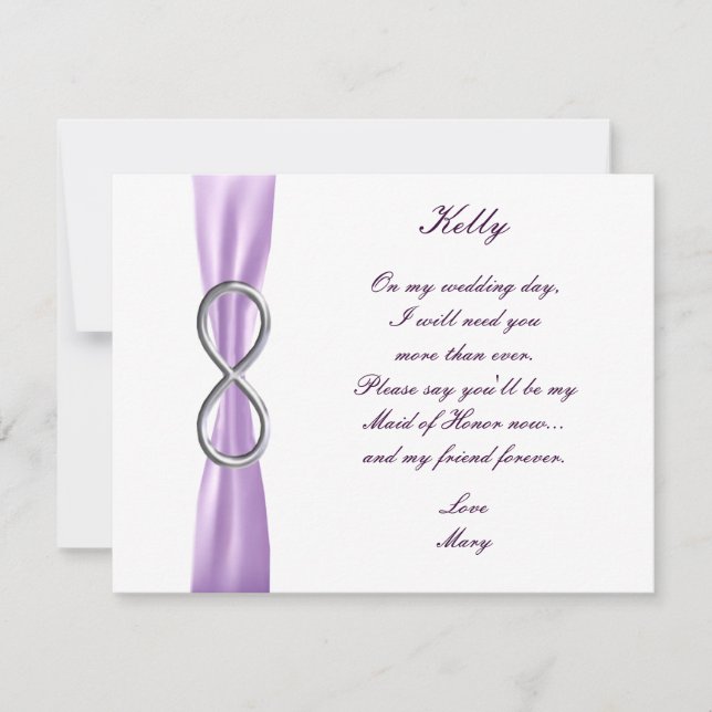 Lavender Infinity Wedding Maid Of Honour Card (Front)