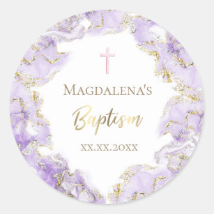 lavender ink Baptism Classic Round Sticker