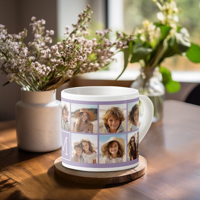 Lavender Instagram Photo Collage Custom Monogram Espresso Cup (Personalized espresso mug)