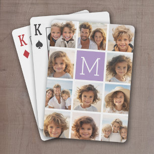 Lavender Instagram Photo Collage Custom Monogram Playing Cards