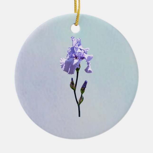Lavender Iris and Buds Ceramic Tree Decoration (Front)