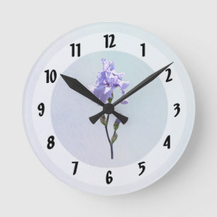 Lavender Iris and Buds Round Clock