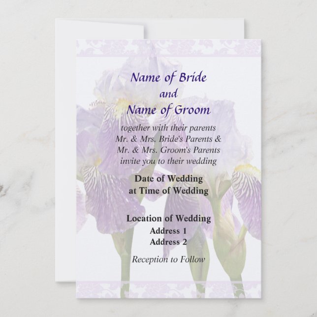 Lavender Iris Couple Wedding Supplies Invitation (Front)