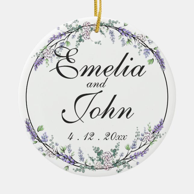 Lavender Ivory Rose and Eucalyptus Ceramic Tree Decoration (Front)