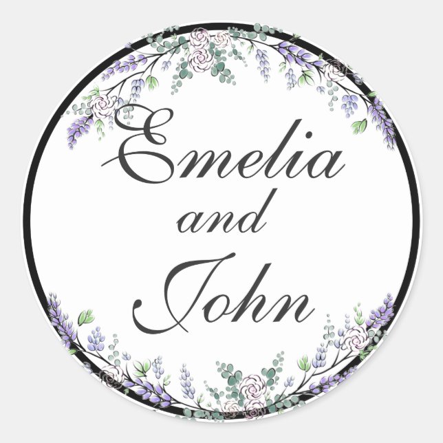 Lavender Ivory Rose and Eucalyptus Classic Round Sticker (Front)