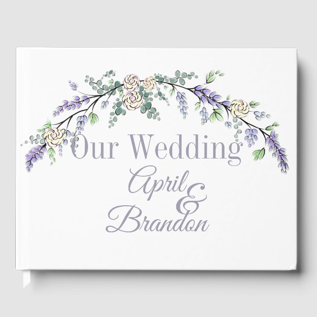 Lavender Ivory Rose and Eucalyptus Guest Book (Front)