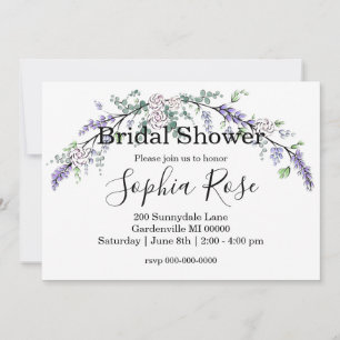 Lavender Ivory Rose and Eucalyptus Invitation