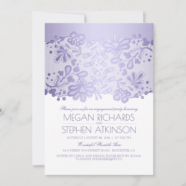 Lavender Lace Elegant Vintage Engagement Party Invitation (Front)
