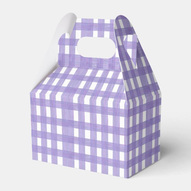 Lavender Lace Gingham Gabled Favour Box (Front Side)