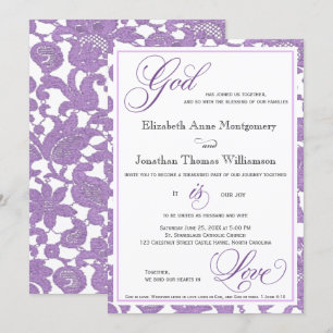 Lavender Lace God is Love Christian Wedding Invitation