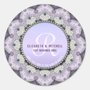 Lavender Lace Monogram Wedding Classic Round Sticker