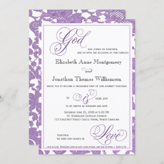 Lavender Lace Religious Wedding Invitation