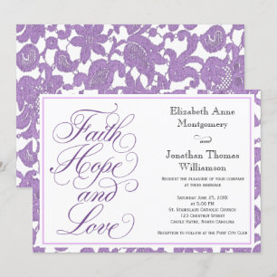 Lavender Lace Script Faith Hope & Love Wedding Invitation