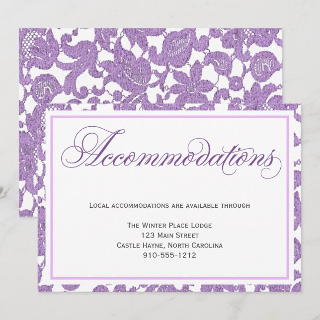 Lavender Lace Wedding Accommodations Card (Front/Back)