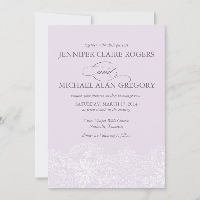 Lavender Lace Wedding Invitation (Front)