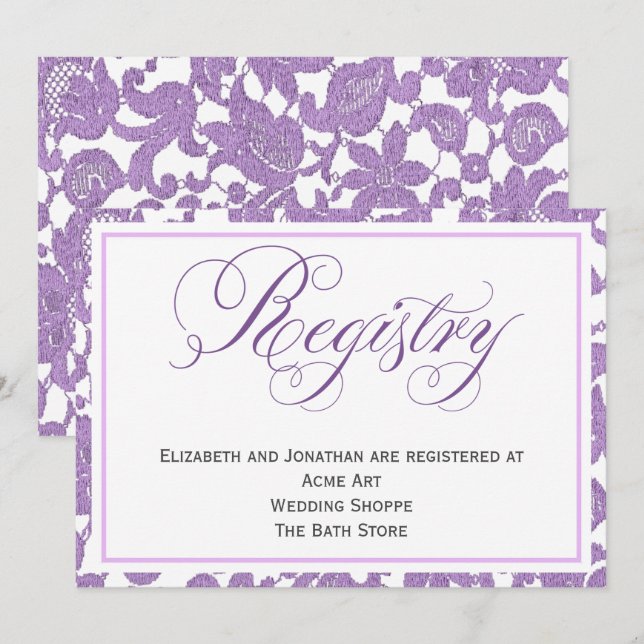 Lavender Lace Wedding Registry Enclosure Card (Front/Back)