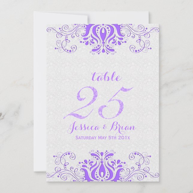 Lavender Lace & White Wedding Table Number 2 (Front)