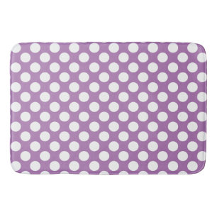 Lavender: Large white Polka Dot Pattern Bath Mat