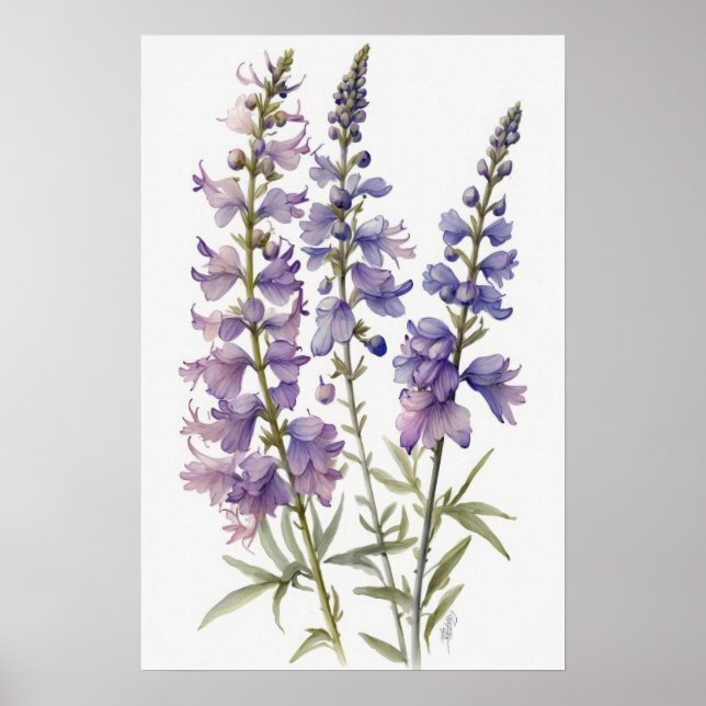 Lavender Larkspur Flower Art Print Poster (Front)