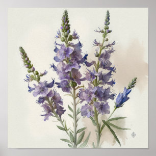 Lavender Larkspur Flower Art Print Poster