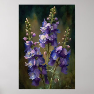 Lavender Larkspur Flower Art Print Poster