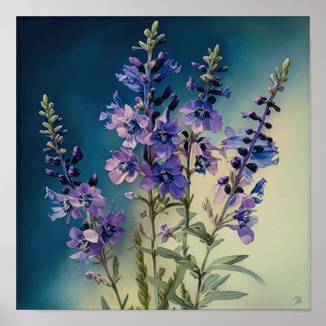 Lavender Larkspur Flower Art Print Poster (Front)