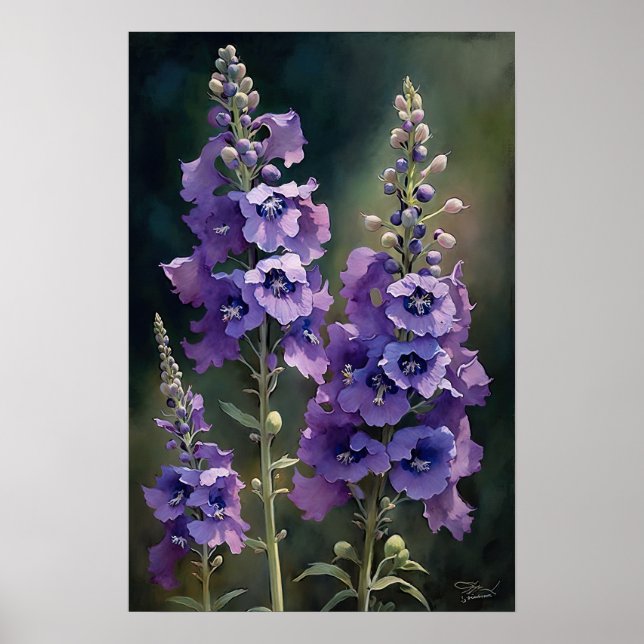 Lavender Larkspur Flower Art Print Poster (Front)