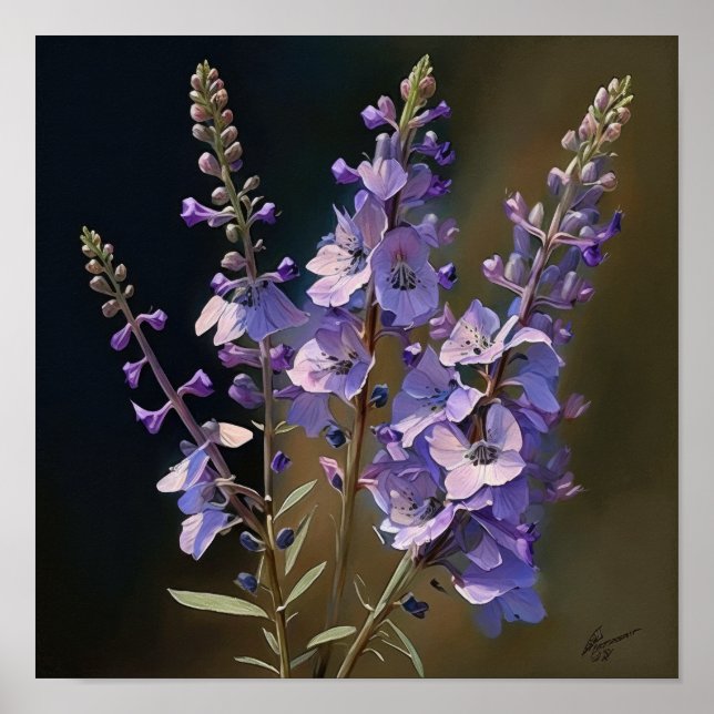 Lavender Larkspur Flower Art Print Poster (Front)