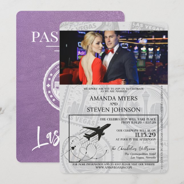 Lavender Las Vegas Passport Wedding Invitation (Front/Back)