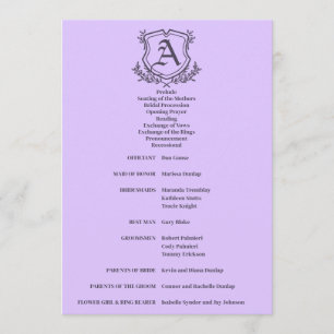 Lavender Leaf and Floral Monogram Wedding Programme