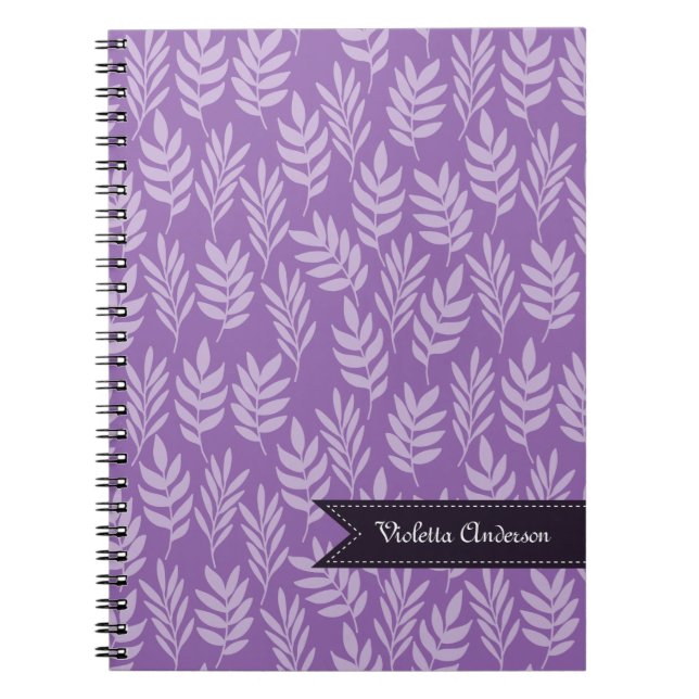 Lavender Leaves Elegant Purple Pattern With Name Notebook (Front)