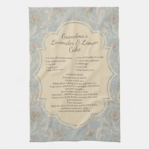 Lavender Lemon Cake Vintage Floral Family Recipe Tea Towel