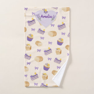 Lavender Lemon Cake Watercolor Baking Design Hand Towel