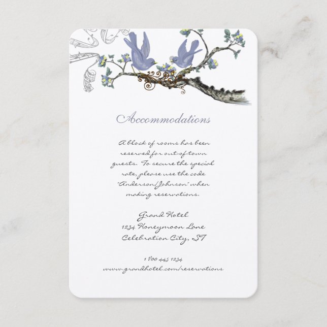 Lavender & Lemon Yellow Vintage Birds Wedding Enclosure Card (Front)