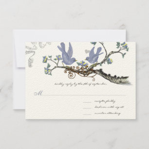 Lavender & Lemon Yellow Vintage Birds Wedding RSVP Card