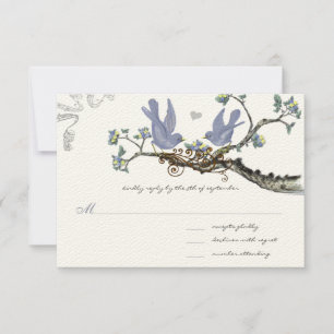 Lavender & Lemon Yellow Vintage Birds Wedding RSVP Card