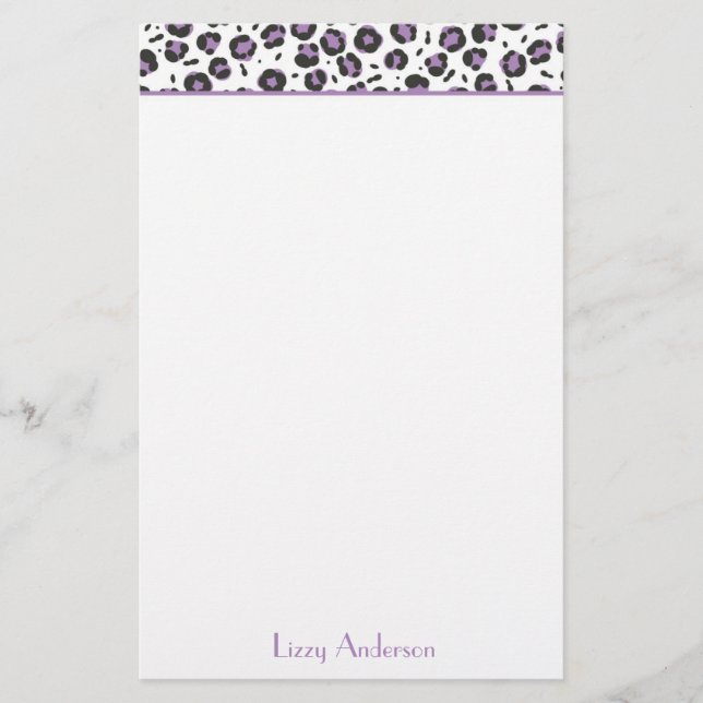 Lavender Leopard Print Personalised Stationery (Front)