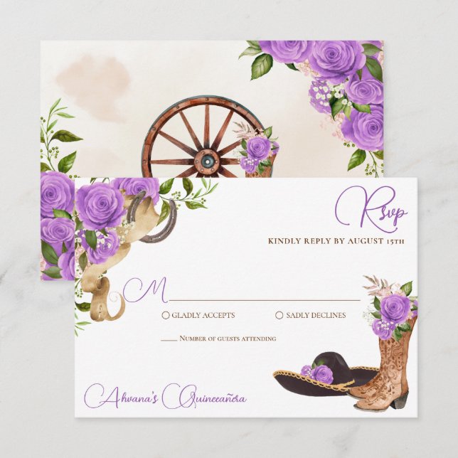Lavender Light Purple Charro Western Quinceanera RSVP Card (Front/Back)