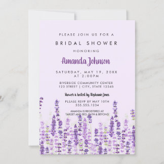 Lavender Light Purple Flowers Bridal Shower Invitation