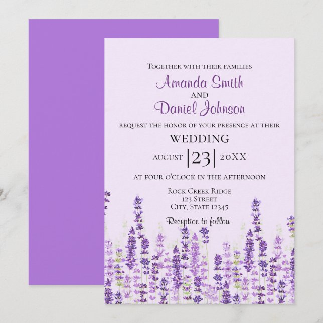 Lavender Light Purple Flowers Watercolor Invitation (Front/Back)